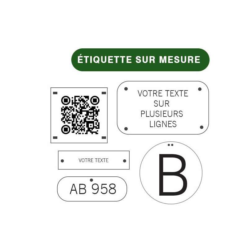 Étiquette LASER sur mesure (matière, format, perçage & texte)