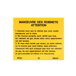 Plaque réglementaire  manœuvre des robinets attention
