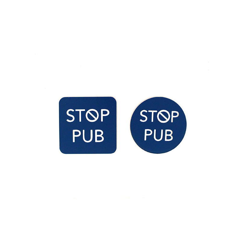 Etiquette autocollante STOP PUB bleu