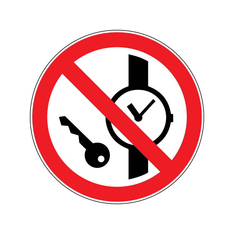 Pictogramme d'interdiction  Interdit aux articles métalliques ou montres interdits