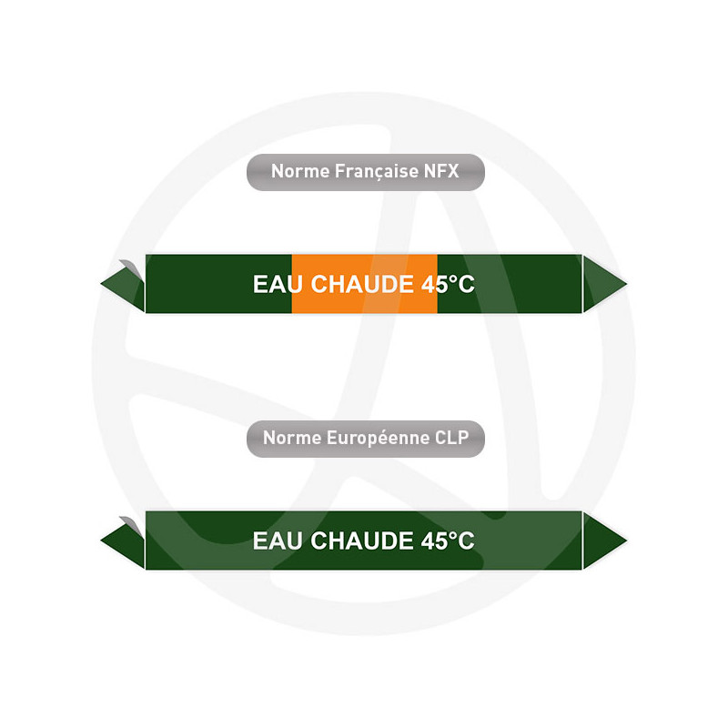 Repérage de tuyauterie Eau chaude 45°C reperage marqueur tuyauterie vinyle